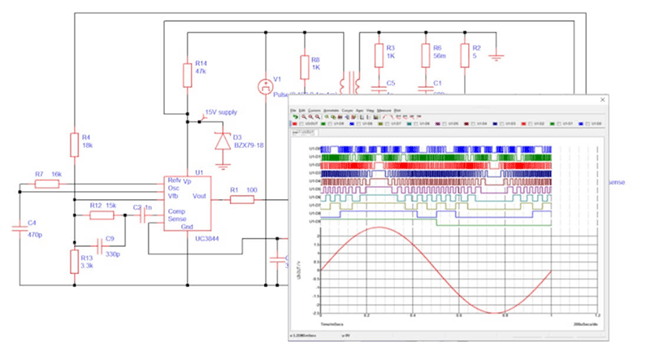 SPICE Simulation Showing Circuit Schematic and Output Waveforms